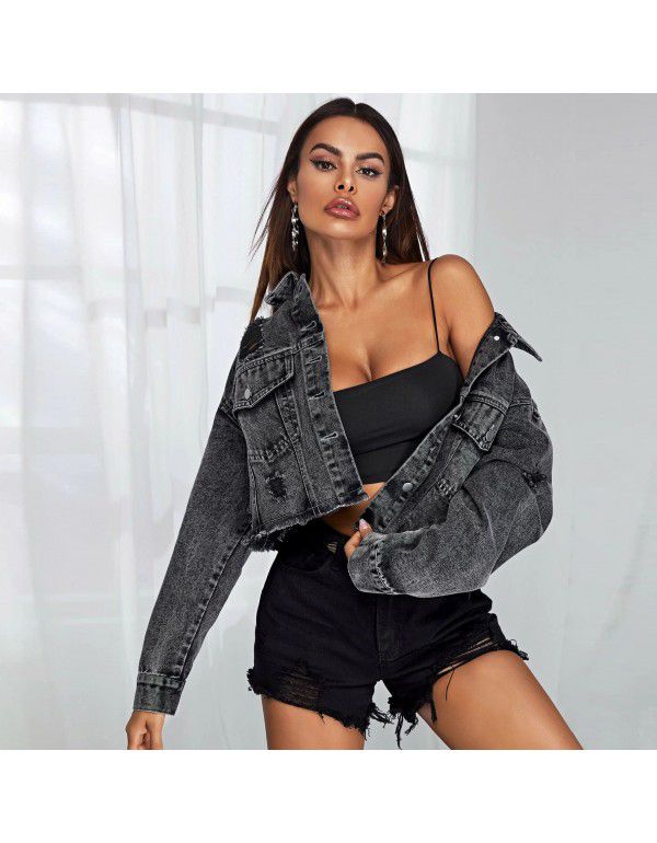 NEW DENIM JACKET COAT WOMEN'S WOMEN'S WOMEN'S WOODEN CRAWN CASUAL SHORT COAT