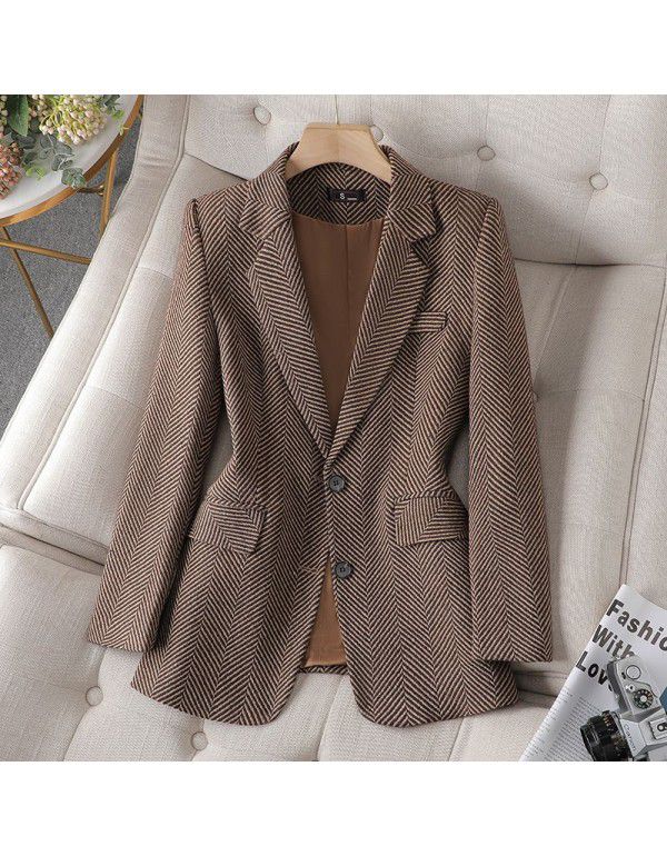 Striped casual small suit coat Women's spring and autumn new style style temperament fashion slim suit top 