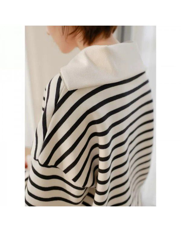 Striped women's sweater women's design sense small spring and summer new fashion casual age reduction loose top autumn and winter women's clothing 