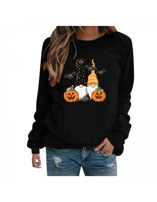 Women's Halloween Round Neck Pullover Long Sleeve Casual Loose Pumpkin Print Women's Sweater