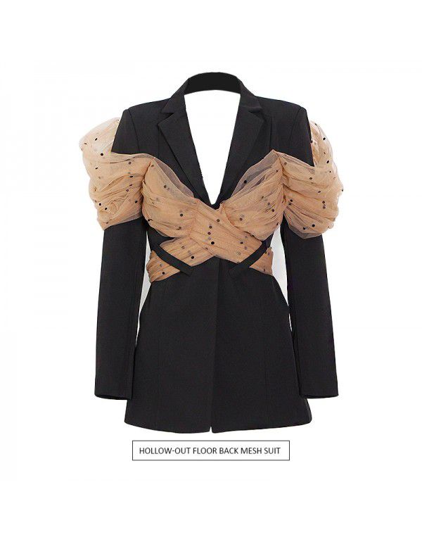 Small Suit Coat Women's Spring New Mesh Splice Sma...