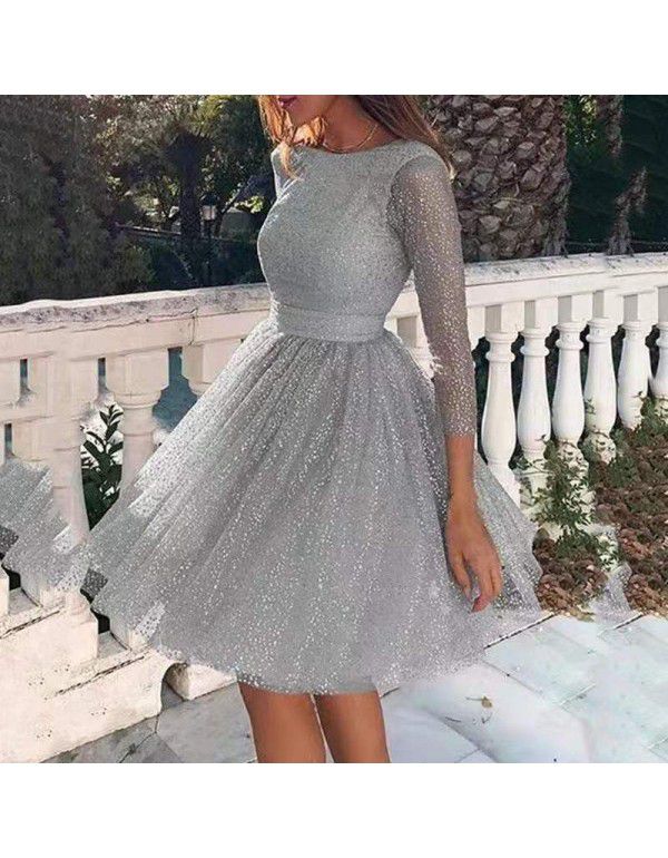 Women's Sparkling Long Sleeve Dress High Waist Evening Dress Cocktail Dress Women's Fashion Dress