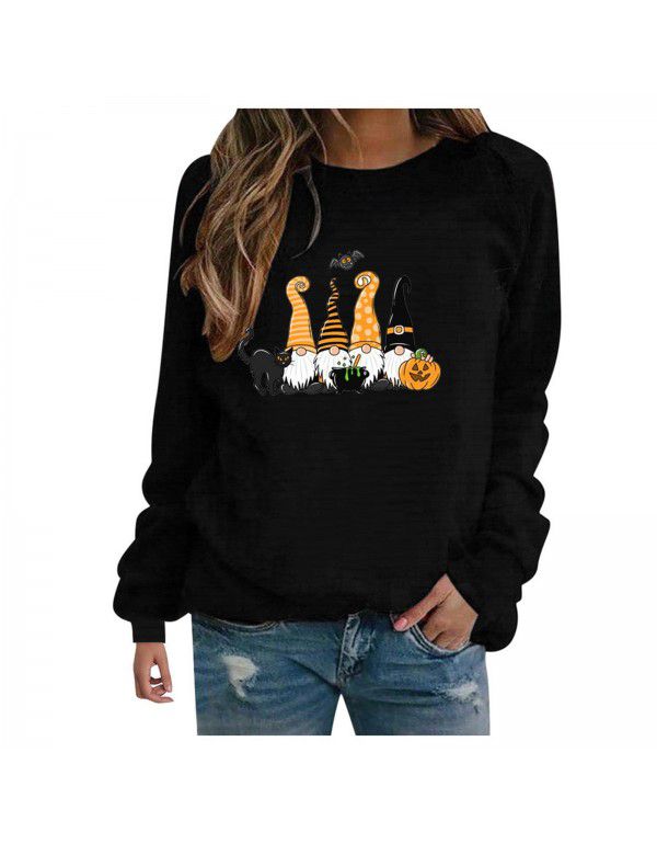 Women's Halloween Round Neck Pullover Long Sleeve Casual Loose Pumpkin Print Women's Sweater