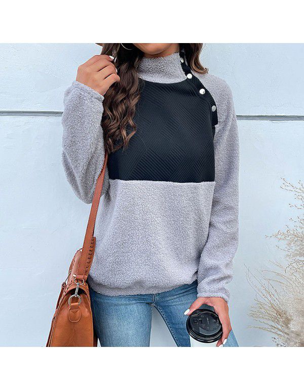 European and American Fashion Women's New Colored Long Sleeve Half High Collar Velvet Sweater Women