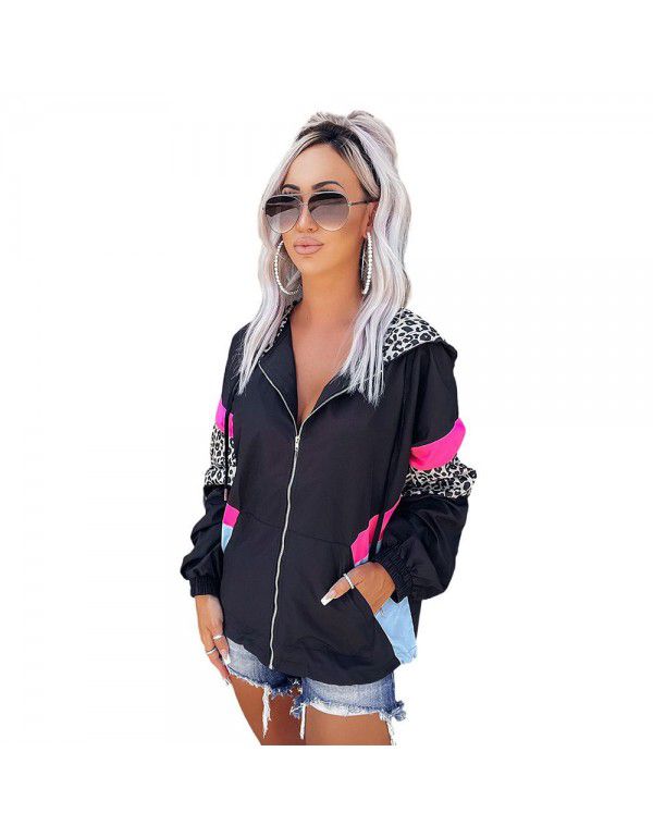 Sold to Europe and the United States printed long-sleeved hooded cardigan patchwork coat women