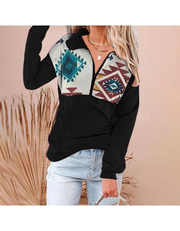 Street trendsetter cotton pullover long sleeve hooded loose fitting sweater Women's T-shirt