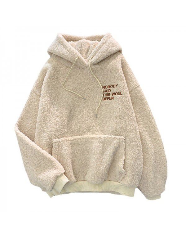 Imitation cashmere sweater women's Korean fashion students loose bf lazy autumn and winter plush thickened hoodie top 