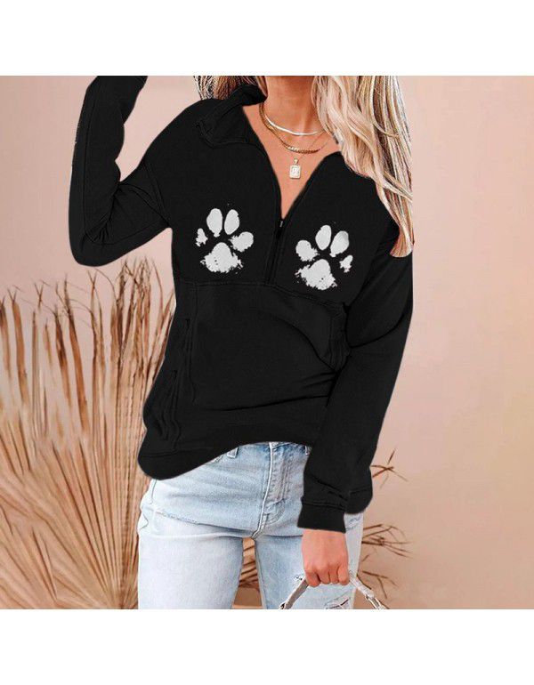 Street trendsetter cotton pullover long sleeve hooded loose fitting sweater Women's T-shirt