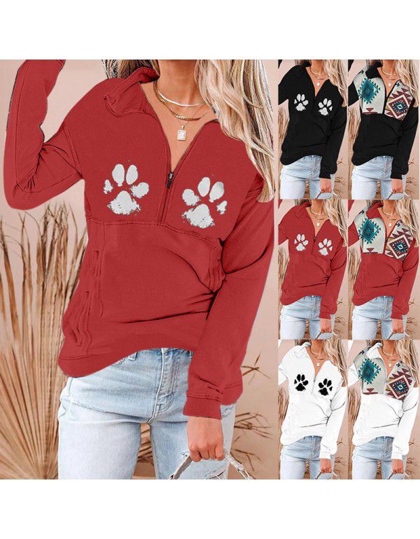 Street trendsetter cotton pullover long sleeve hooded loose fitting sweater Women's T-shirt