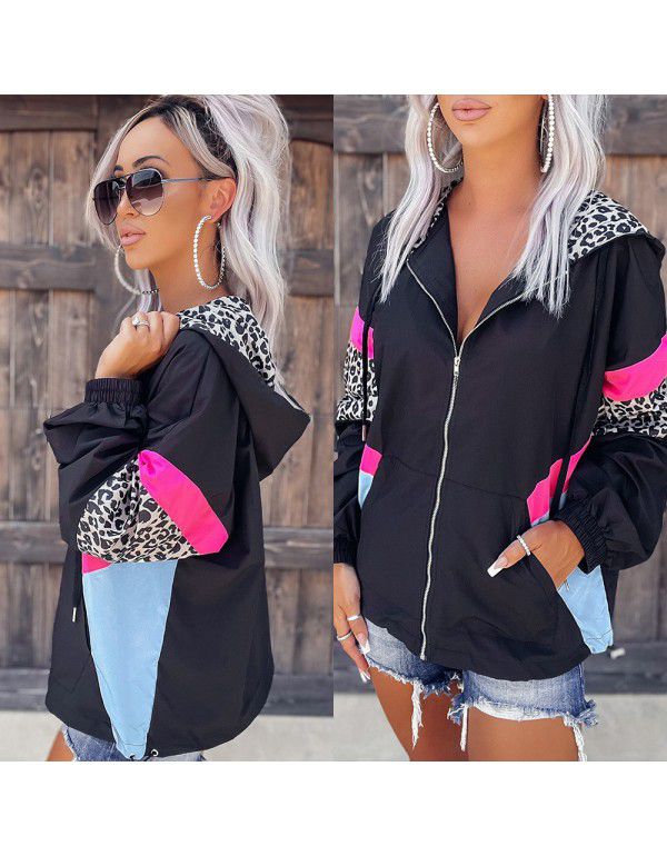 Sold to Europe and the United States printed long-sleeved hooded cardigan patchwork coat women