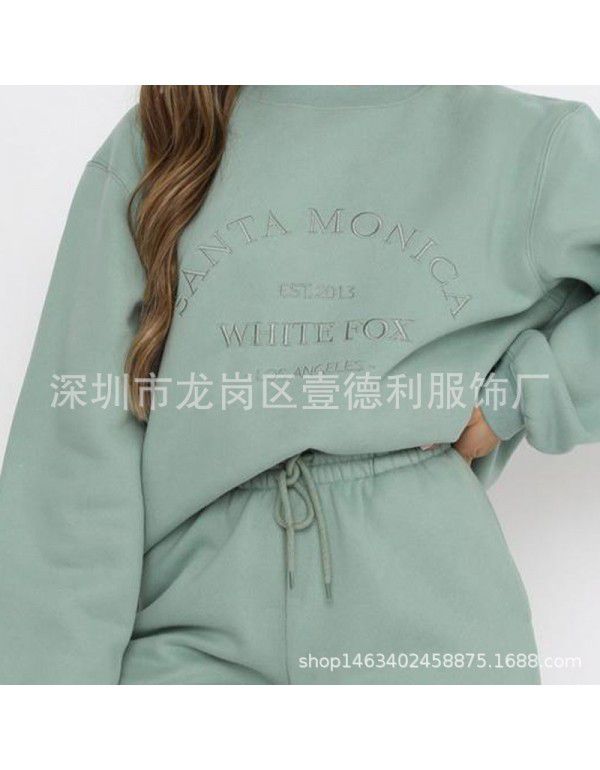 Letter Embroidery Loose Relaxed Long Sleeve Sweater with Plush Pullover Sweatshirt