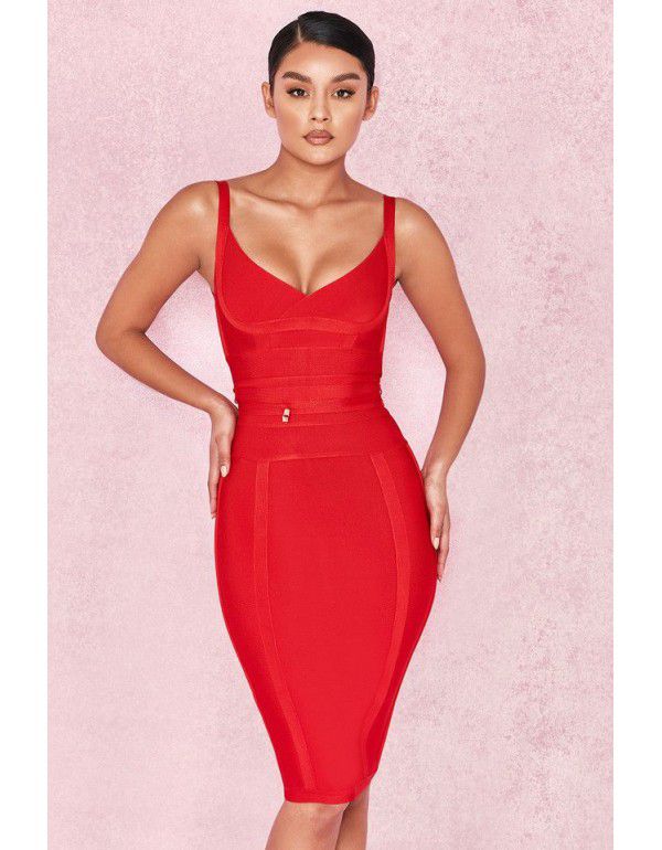 Classic Popular Bandage Evening Dress Sexy Strap Stretch Dress Slim Fit Wrap Hip Women's Hot