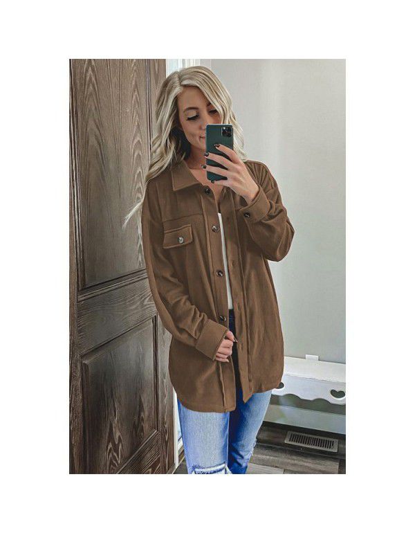 Autumn and Winter New European and American Solid Color Long Sleeve Cardigan Women's Polo Loose Single breasted Jacket Jacket Jacket