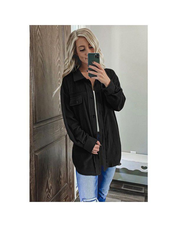 Autumn and Winter New European and American Solid Color Long Sleeve Cardigan Women's Polo Loose Single breasted Jacket Jacket Jacket