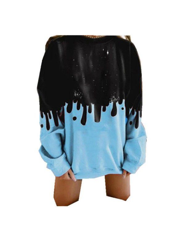 New women's fashion large sleeve contrast print casual cotton pullover autumn and winter sweatshirt Christmas sweater 