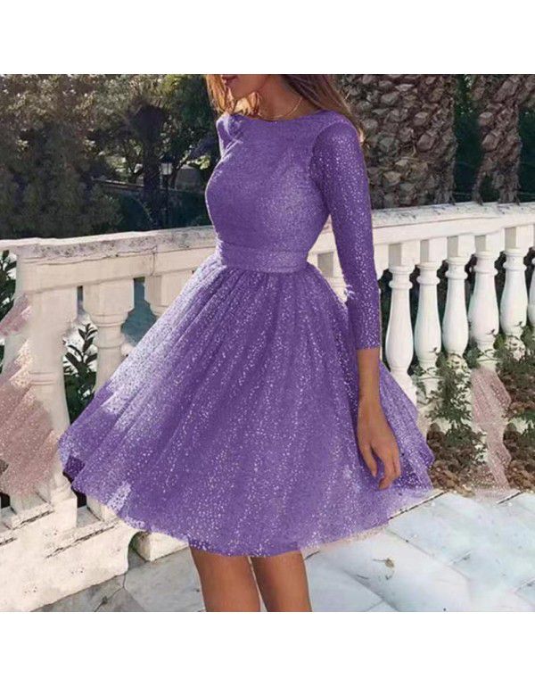 Women's Sparkling Long Sleeve Dress High Waist Evening Dress Cocktail Dress Women's Fashion Dress