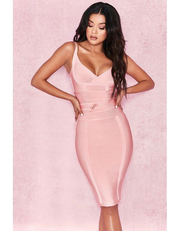 Classic Popular Bandage Evening Dress Sexy Strap Stretch Dress Slim Fit Wrap Hip Women's Hot