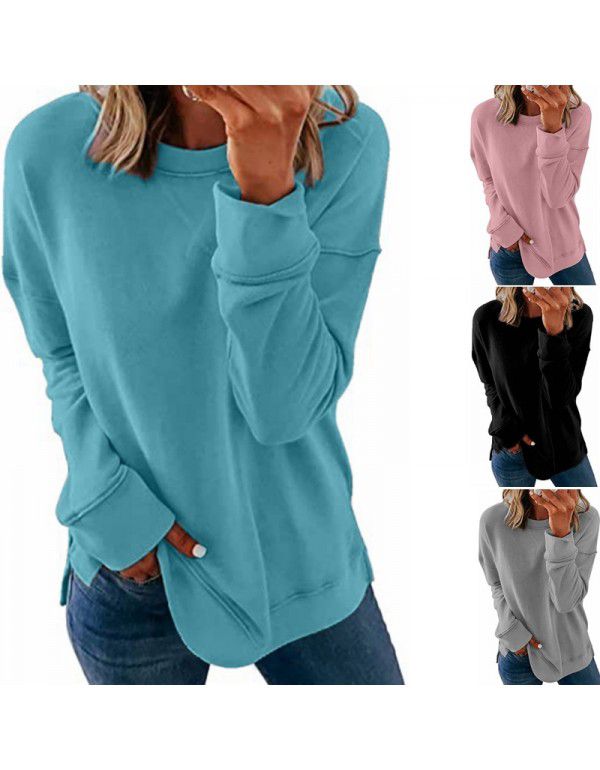 Explosives Cross Chest Long Sleeve Round Neck Long Sleeve Solid Color Sweater