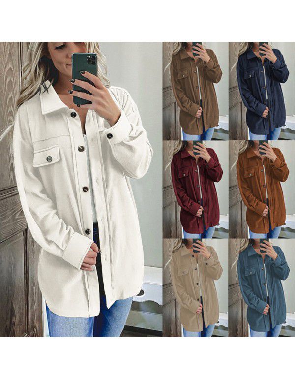 Autumn and Winter New European and American Solid Color Long Sleeve Cardigan Women's Polo Loose Single breasted Jacket Jacket Jacket