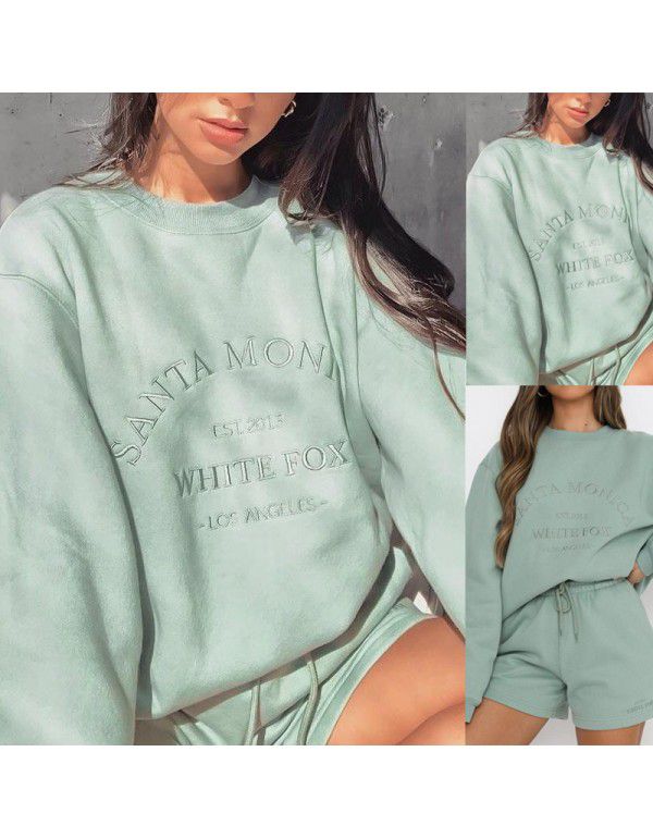 Letter Embroidery Loose Relaxed Long Sleeve Sweater with Plush Pullover Sweatshirt