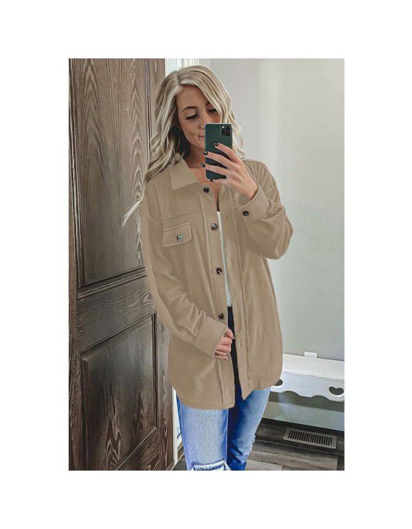 Autumn and Winter New European and American Solid Color Long Sleeve Cardigan Women's Polo Loose Single breasted Jacket Jacket Jacket