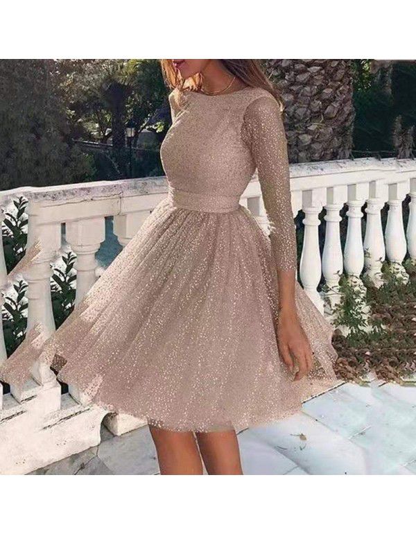 Women's Sparkling Long Sleeve Dress High Waist Evening Dress Cocktail Dress Women's Fashion Dress