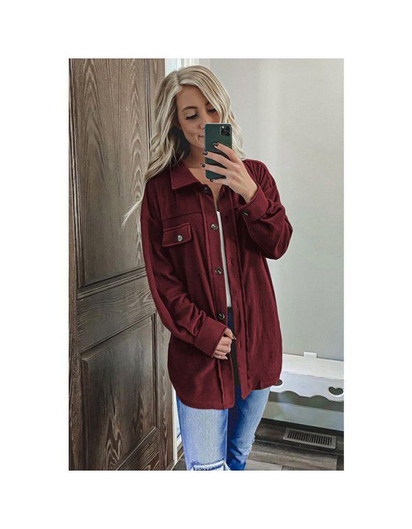 Autumn and Winter New European and American Solid Color Long Sleeve Cardigan Women's Polo Loose Single breasted Jacket Jacket Jacket