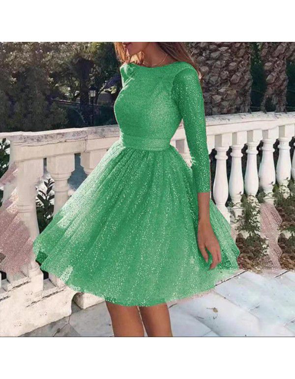 Women's Sparkling Long Sleeve Dress High Waist Evening Dress Cocktail Dress Women's Fashion Dress