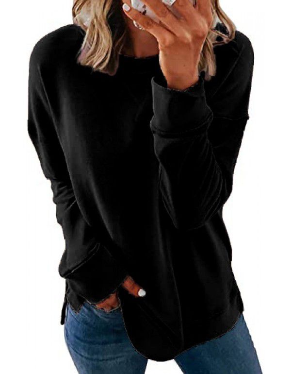 Explosives Cross Chest Long Sleeve Round Neck Long Sleeve Solid Color Sweater