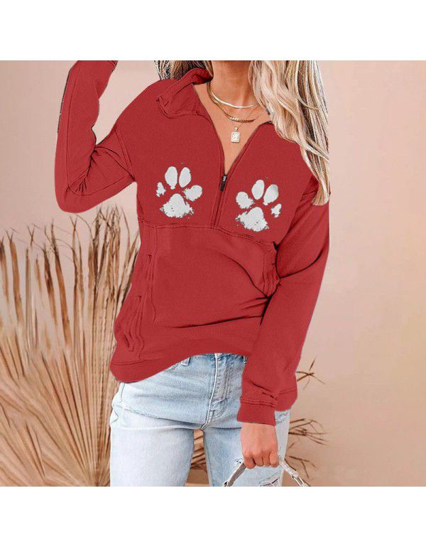 Street trendsetter cotton pullover long sleeve hooded loose fitting sweater Women's T-shirt