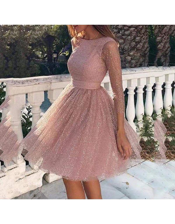 Women's Sparkling Long Sleeve Dress High Waist Evening Dress Cocktail Dress Women's Fashion Dress