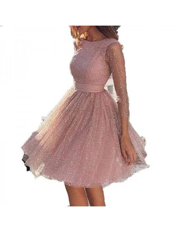 Women's Sparkling Long Sleeve Dress High Waist Evening Dress Cocktail Dress Women's Fashion Dress