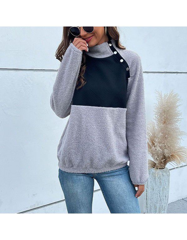 European and American Fashion Women's New Colored Long Sleeve Half High Collar Velvet Sweater Women