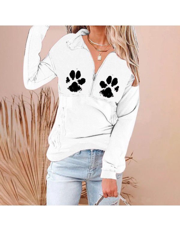 Street trendsetter cotton pullover long sleeve hooded loose fitting sweater Women's T-shirt