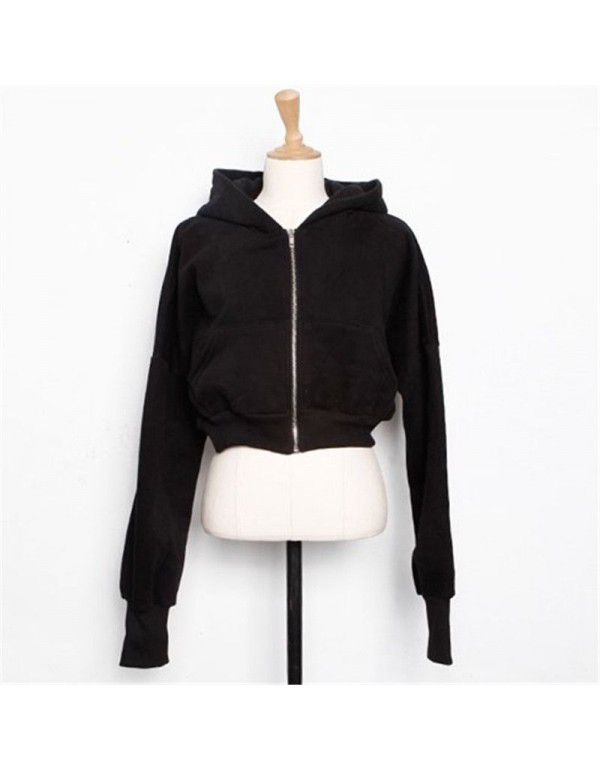 Fashion hooded cardigan zippered plush sweater Women's slim casual coat