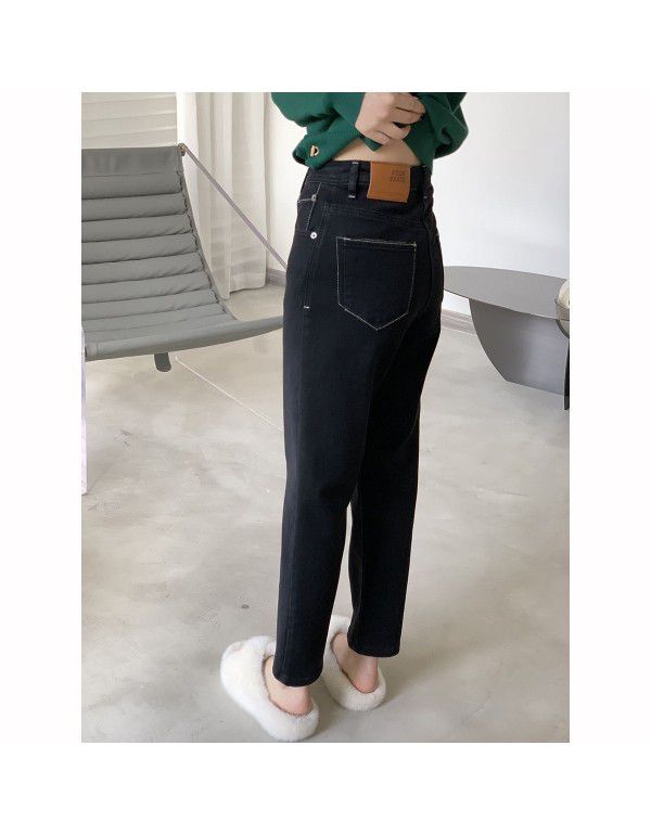 High Waist Straight Leg Jeans Women's New Black Slim Leg Length Short Versatile Crop Pants Smoke Tube Pants