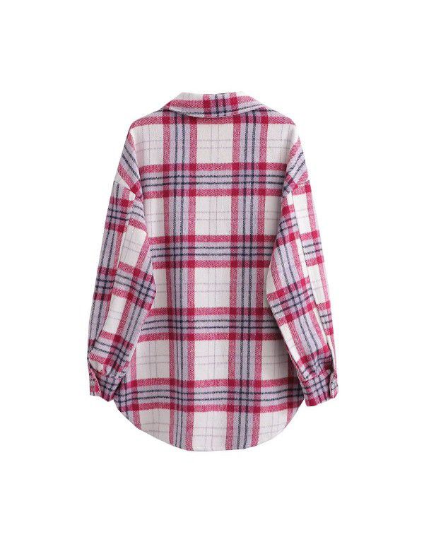 Autumn new women's wear European and American style street fashion casual woolen plaid work coat 