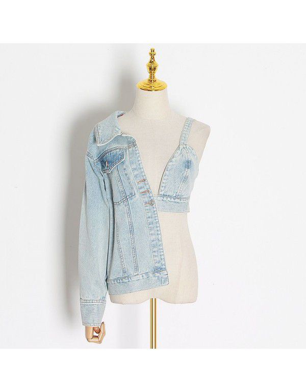 Spring New Personalized Strap Off Shoulder Denim Dress Women's Relaxed Casual Small Design Fashion Coat