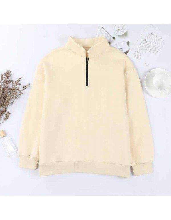 Women's sweater Women's new European and American solid color half zip pullover long sleeve loose top