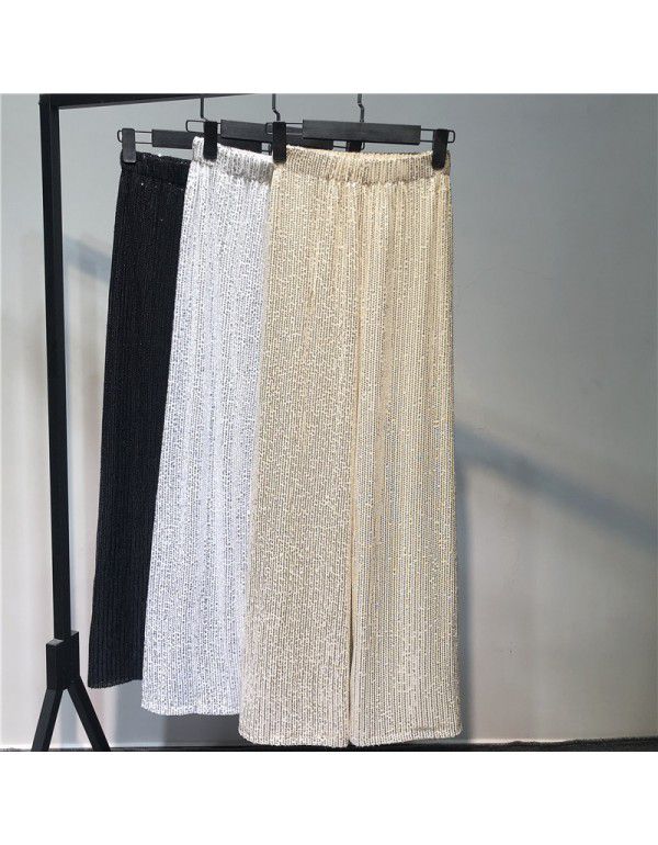 Sequins Wide Leg Pants Loose High Waist Drop Casua...