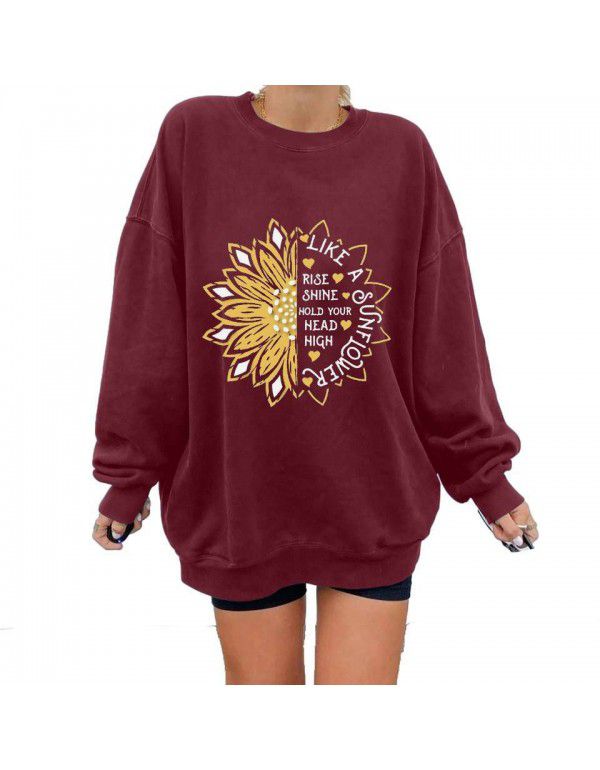 Autumn and Winter Round Neck Pullover Sweater Women's Digital Printing and Ironstamping Urban Style Brushed Sweater