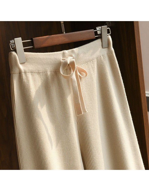 New knitted women's trousers with high waistband elastic drape feel and versatile leggings 