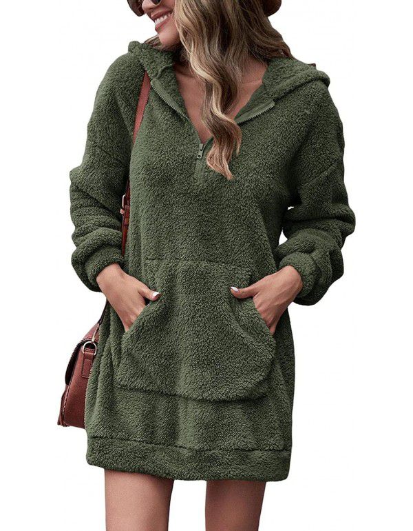 European and American Casual Loose Hooded Zipper P...