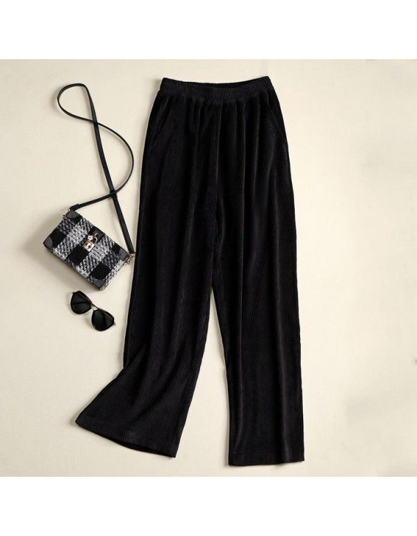 High waist Korean casual women's pants Wide leg flannel pants Long pants