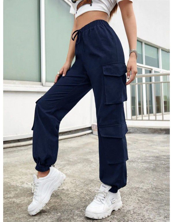 High Street Hip Hop Women's Pants Trendy Pants Amazon Multi Pocket Street Dress Pants Loose Straight Leg Tights