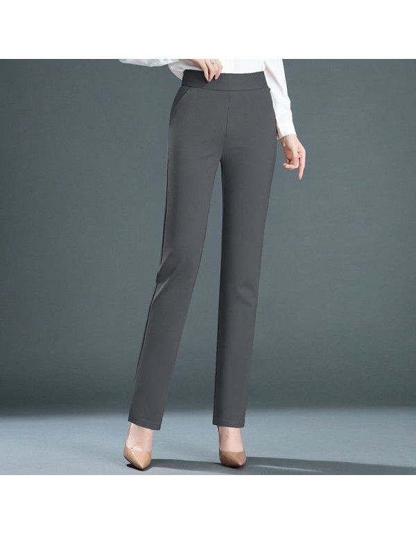 Autumn Elastic Tight Waist Middle Age Mom Small Straight Trousers Elastic High Waist Slim Pants Brocade Wrapped Cotton Women's Pants