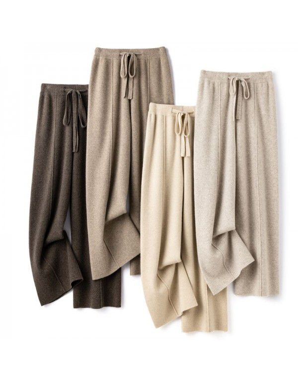 High-end cashmere temperament wide-leg trousers women's high-waisted cashmere cloud trousers loose casual straight pants for autumn and winter 