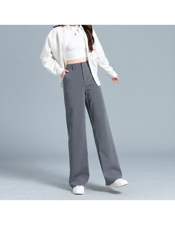 Wide Leg Pants High Waist Draping Slim Black Grey Wide Leg Pants Women's Spring and Autumn Suit Pants Pants