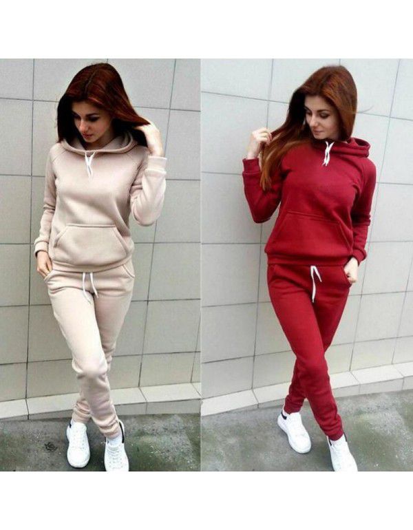 New Sweater Set Women's Long Sleeve Hooded Women's Top Casual Color Matching Pullover