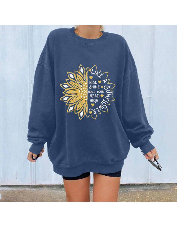 Autumn and Winter Round Neck Pullover Sweater Women's Digital Printing and Ironstamping Urban Style Brushed Sweater